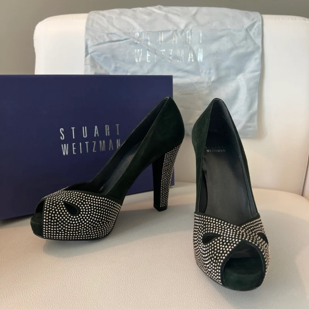 Stuart Weitzman Black High Heel Peep-Toe Shoes